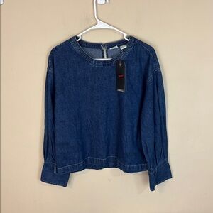 Levi’s Blue Jean Denim Cropped Long Sleeve Top Size Medium NWT